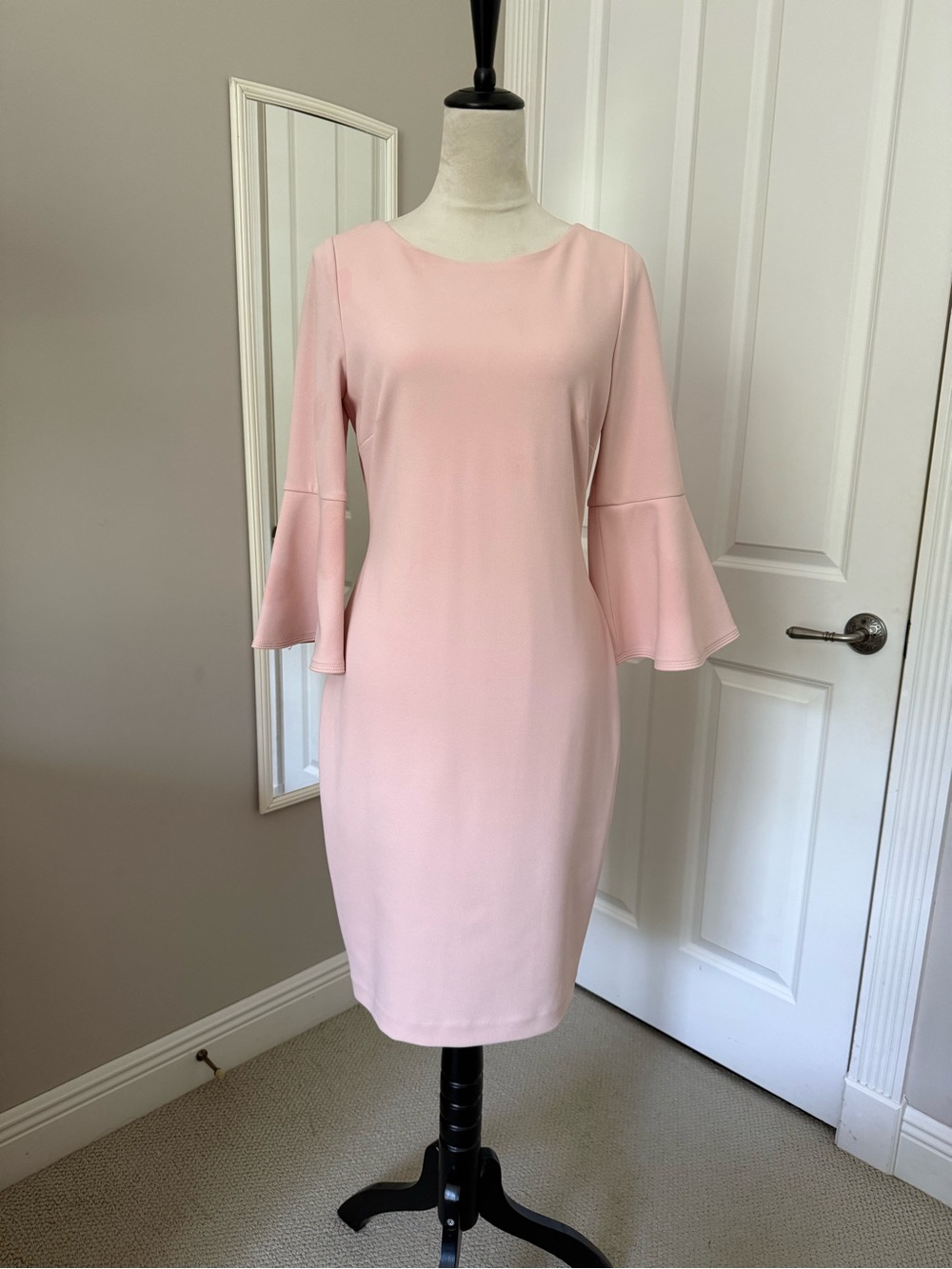 Calvin Klein Pale Pink Bell-Sleeve Midi Dress